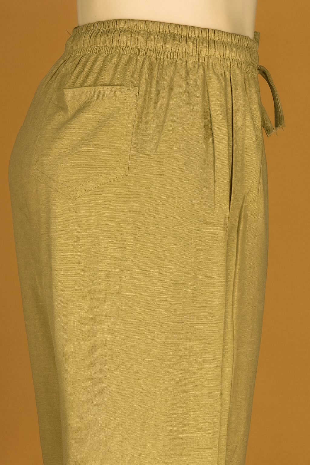 Linen Straight Fit Pants with Side & Back Pockets and drawstrings