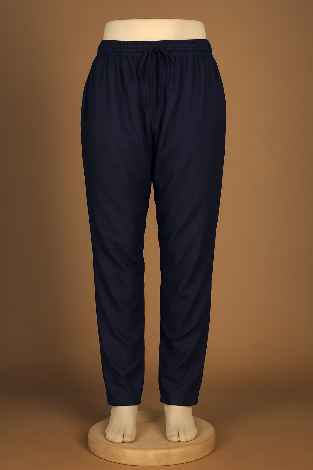 Linen Straight Fit Pants with Side & Back Pockets and drawstrings