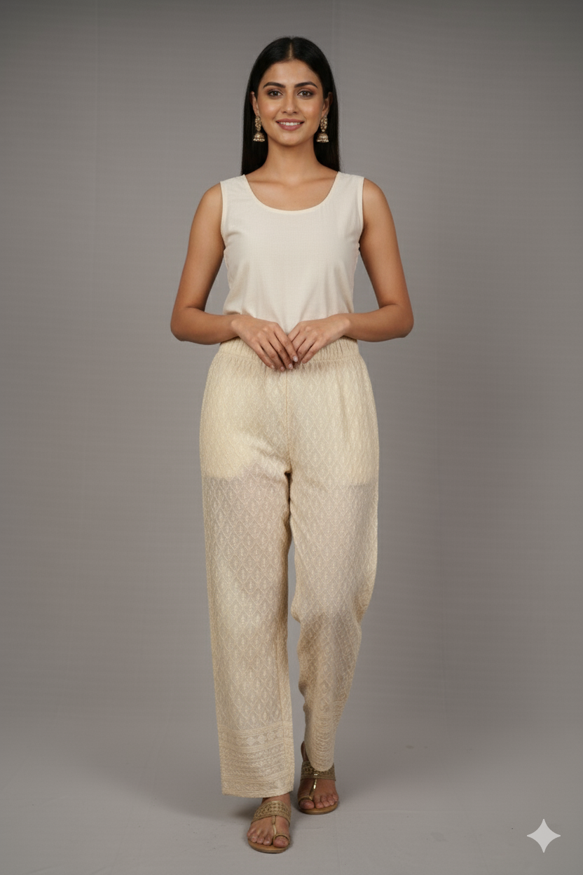 Makai Pants – Women’s 14 GM Embroidered Elastic Pants | Chikankari pants