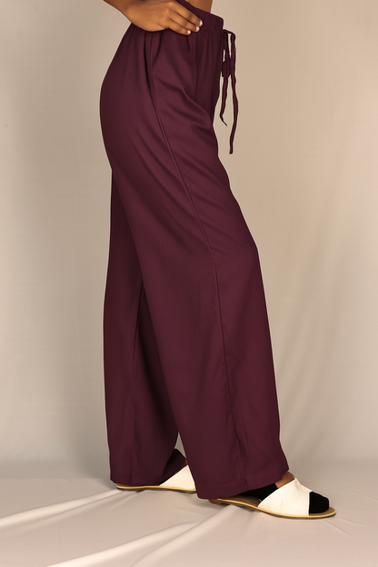 Women's Solid Palazzo Pants – 24 GM Lightweight Wide-Leg Trousers with Drawstring Waist