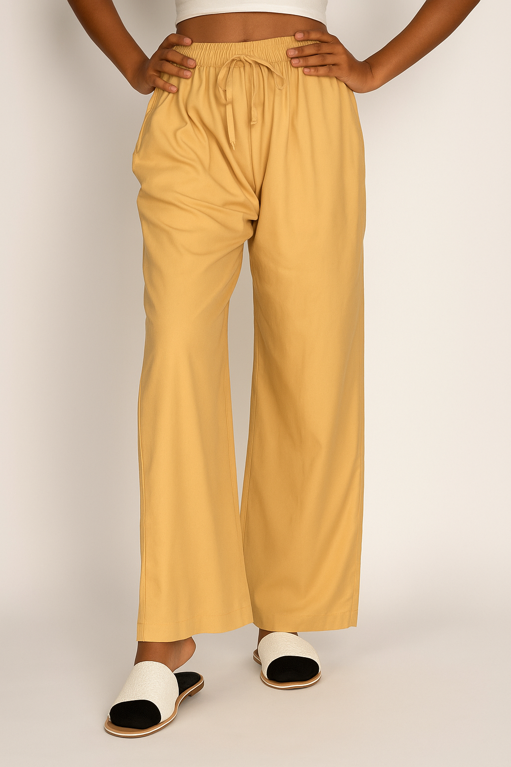 Women's Solid Palazzo Pants – 24 GM Lightweight Wide-Leg Trousers with Drawstring Waist
