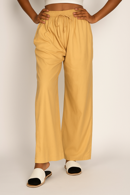 Women's Solid Palazzo Pants – 24 GM Lightweight Wide-Leg Trousers with Drawstring Waist