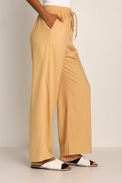 Women's Solid Palazzo Pants – 24 GM Lightweight Wide-Leg Trousers with Drawstring Waist