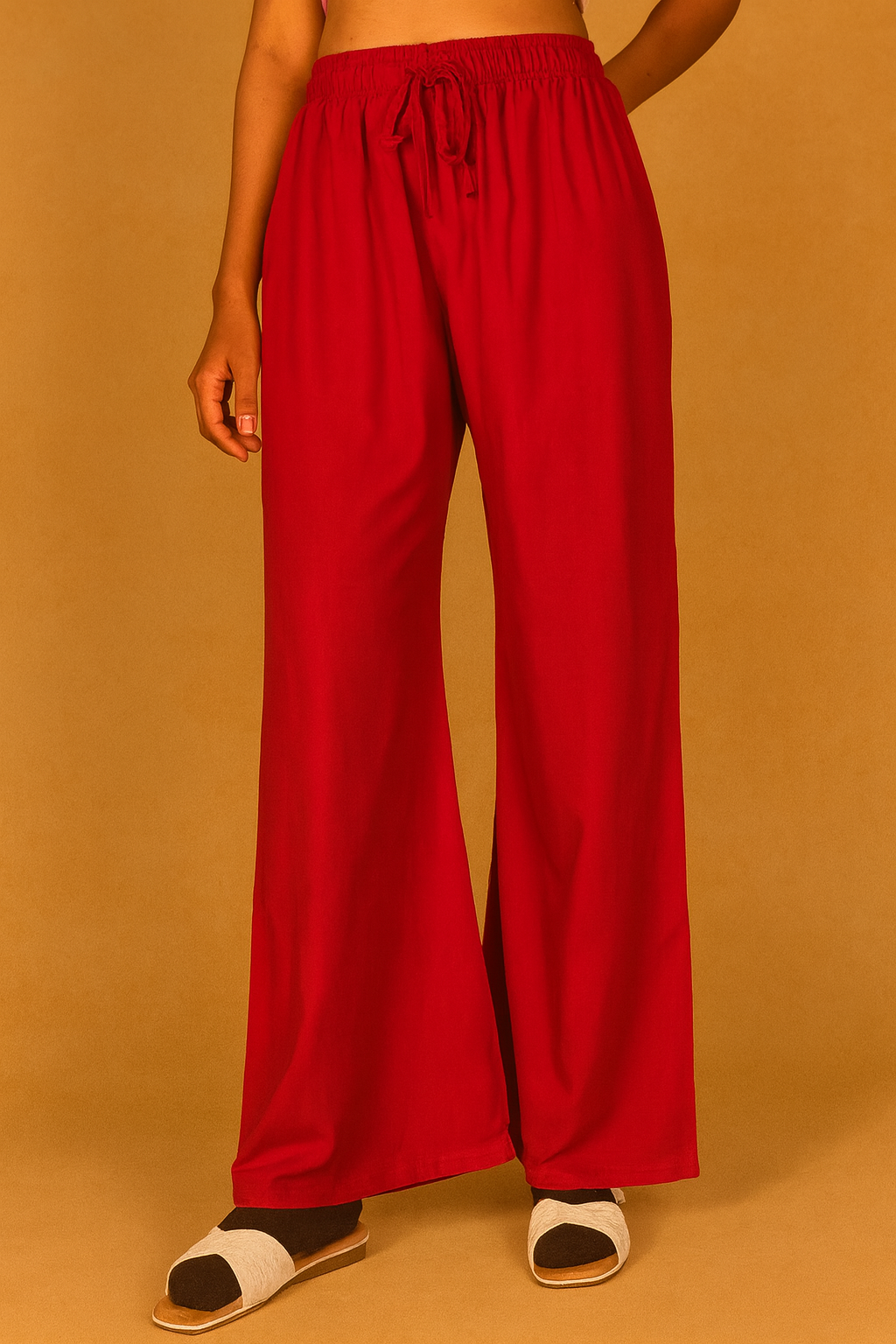 Women's Solid Palazzo Pants – 24 GM Lightweight Wide-Leg Trousers with Drawstring Waist
