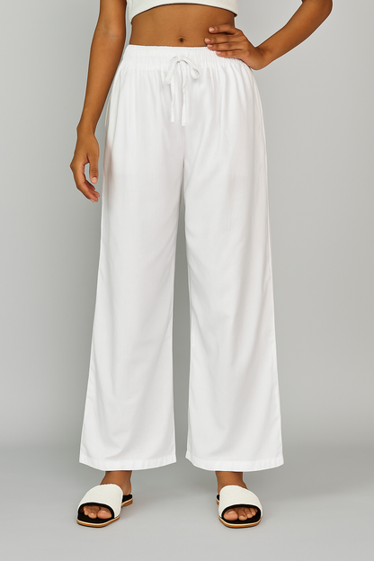 Women's Solid Palazzo Pants – 24 GM Lightweight Wide-Leg Trousers with Drawstring Waist