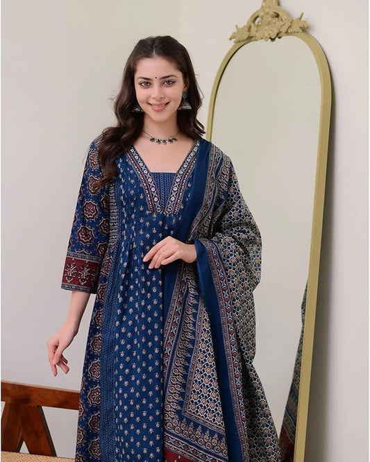KLOSIA Women Printed Anarkali Kurta and Pant Set with Dupatta