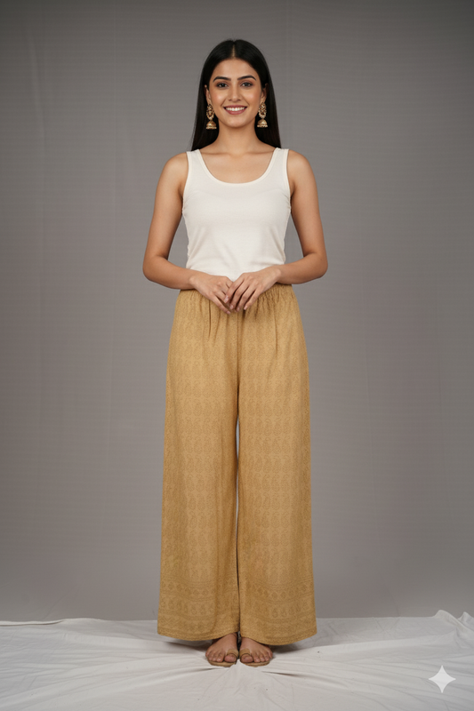 Reyon Palazzo – Women’s 14 GSM Embroidered Wide-Leg Pant