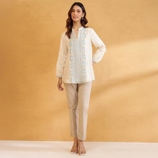Fabindia White Cotton Silk Tunic