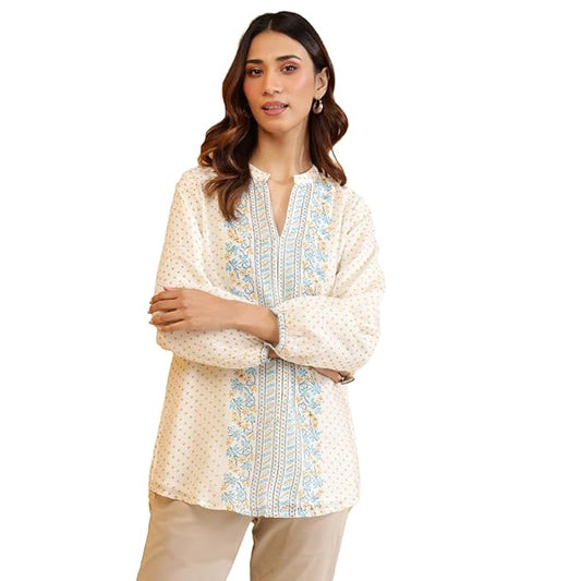 Fabindia White Cotton Silk Tunic