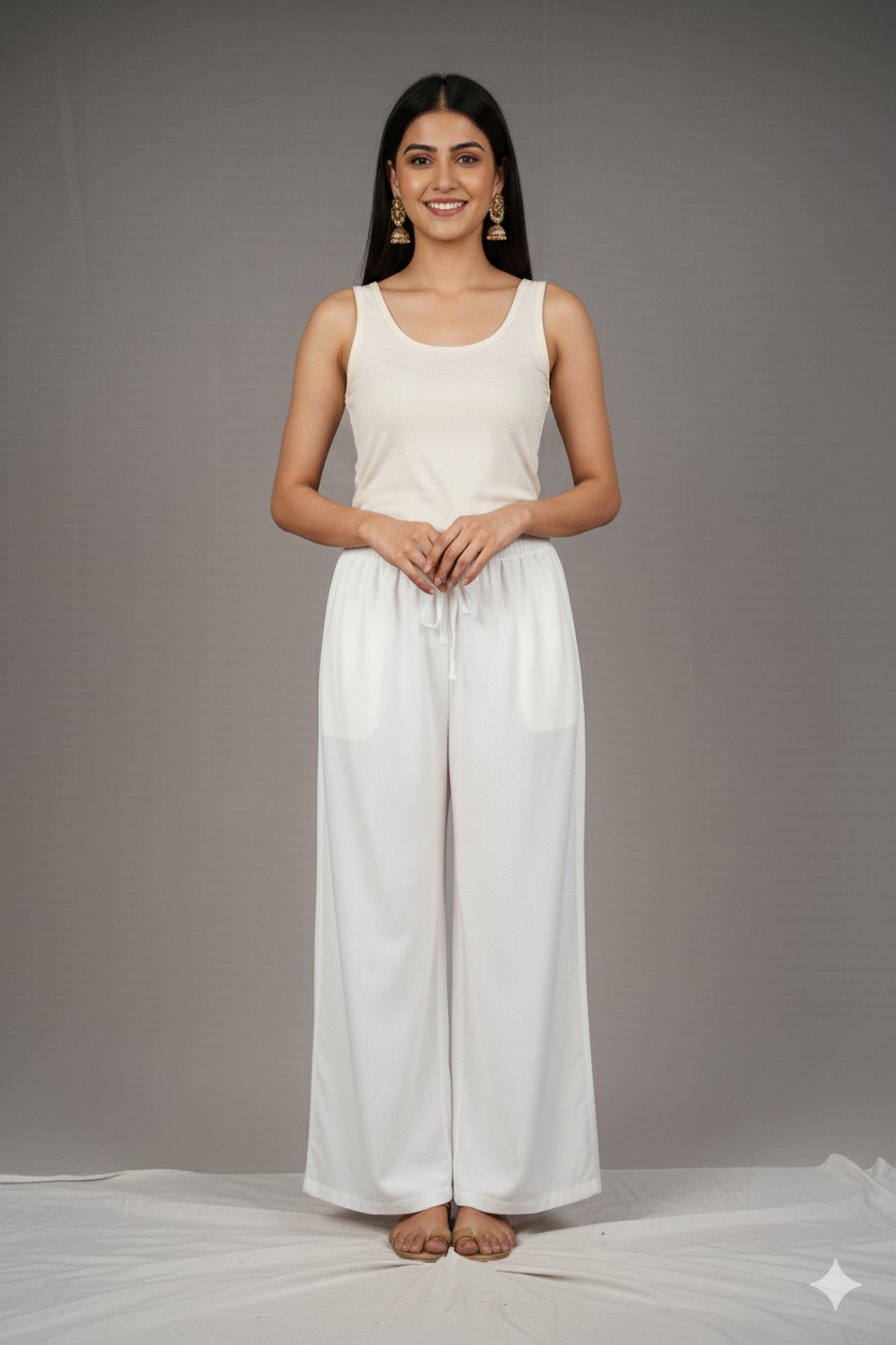 Women's Solid Palazzo Pants – 24 GM Lightweight Wide-Leg Trousers with Drawstring Waist