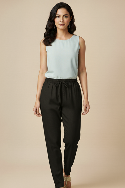 Linen Straight Fit Pants with Side & Back Pockets and drawstrings