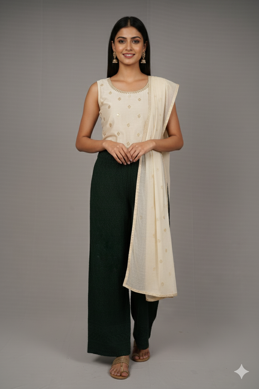 Chikankari Palazzo – Women’s Rayon 14 GM Embroidered Kairi Pants