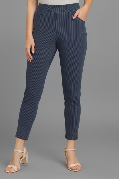 Denim Pin Stripe Pant – Women’s Slim Fit Striped Bottoms