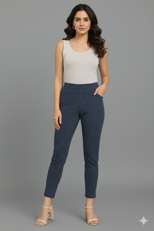 Denim Pin Stripe Pant – Women’s Slim Fit Striped Bottoms