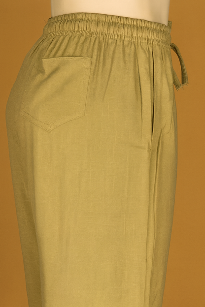 Linen Straight Fit Pants with Side & Back Pockets and drawstrings