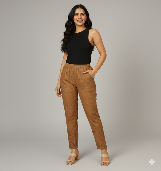 Makkhan Boring Palazzo – Women’s Cotton Mixed Wide-Leg Pants