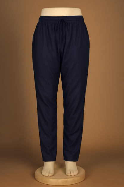 Linen Straight Fit Pants with Side & Back Pockets and drawstrings