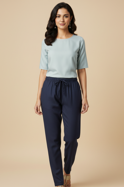 Linen Straight Fit Pants with Side & Back Pockets and drawstrings
