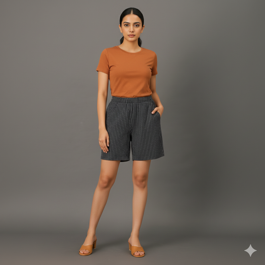 Women Denim Shorts – Striped Casual Wear Bottoms