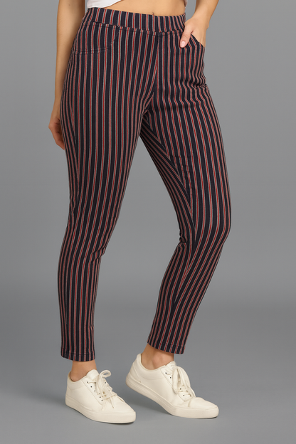 Denim Color Stripe Pant – Women’s Multi-Stripe Slim Fit Bottoms